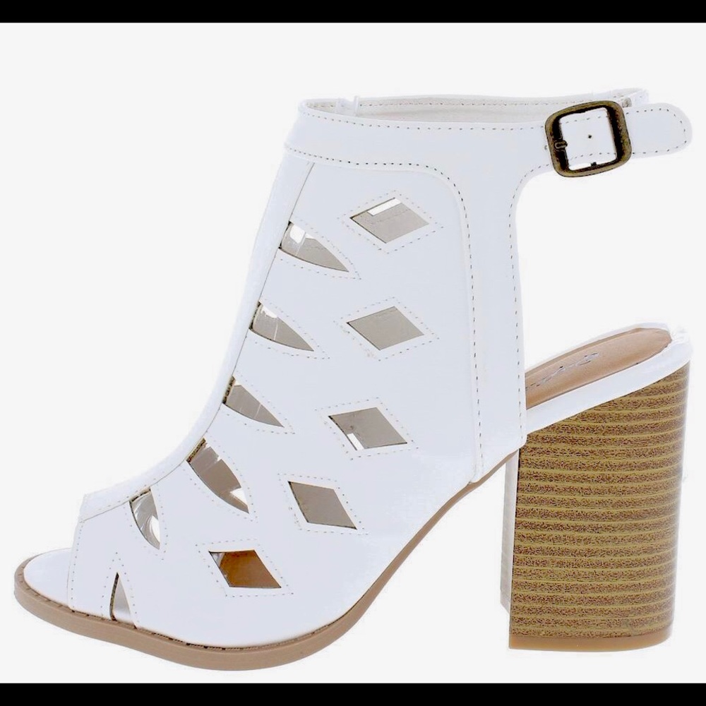 White Leather Open Toe Booties